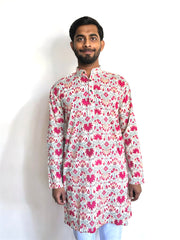 Pink Floral Hand Block Printed Long Kurta